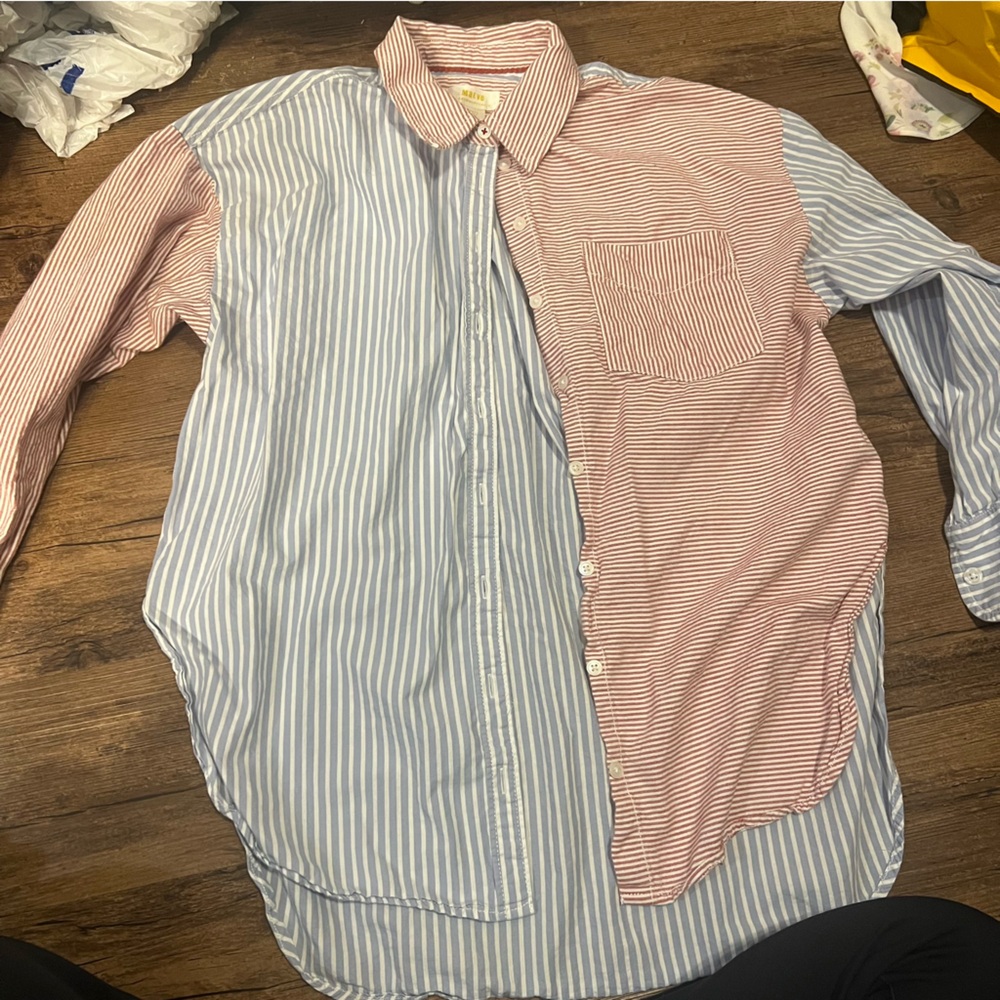 Maeve by Anthropologie Dual-Tone Red and Blue Striped Shirt
